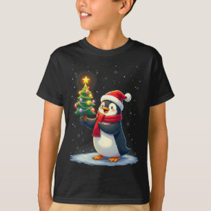 Camiseta Bonita Pinguim Árvore de Natal Pajama Meninas Funn