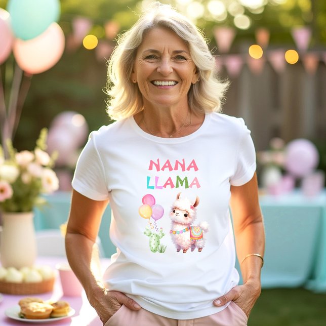 Camiseta Bonita primeiro aniversario de Llama (Cute Llama Fun Girl 1st Birthday Nana Name T-Shirt)