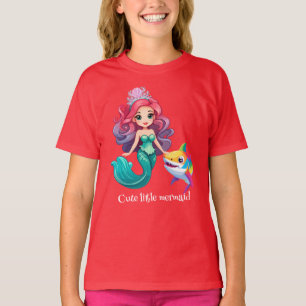 Camiseta Bonita princesa de sereia de tubarão arco-íris cri
