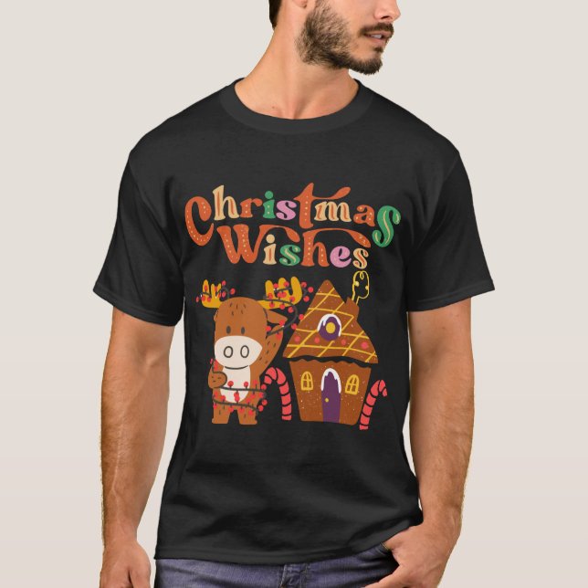 Camiseta Bonita Reindeer Com Férias Felizes À Lua De Natal (Frente)