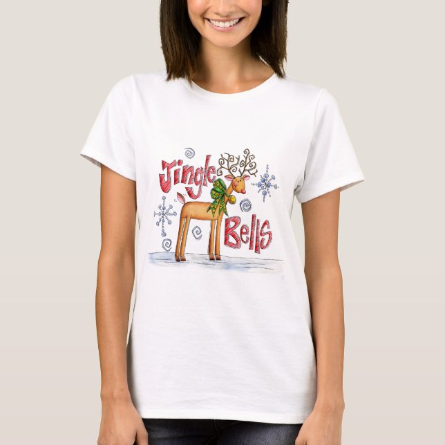Camiseta Bonita Reindeer De Natal, Jingle Bells Flocos De N (Frente)