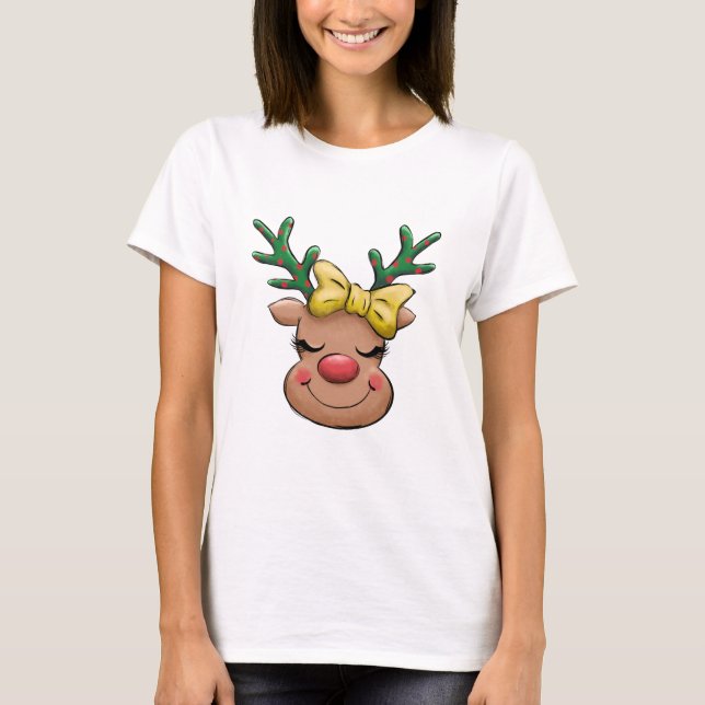 Camiseta Bonita Reindeer de Natal para Mulheres (Frente)