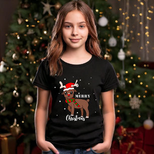 Camiseta Bonita Reindeer Desenhando Flocos de Neve Feliz Na
