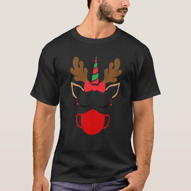 Camiseta Bonita Reindeer do Unicórnio Vestindo o Natal da M (Frente)