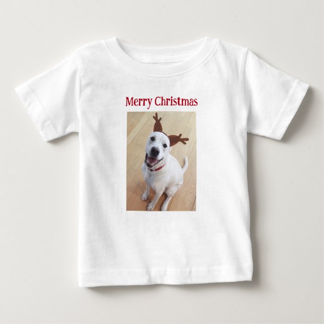 Camiseta Bonita Rena Sorridente Cachorro Cachorro Feliz Nat (Frente)