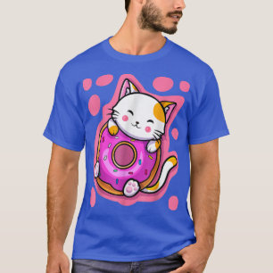 Camiseta Bonita Rosquinha de Gato de Kawaii, japonesa, mulh