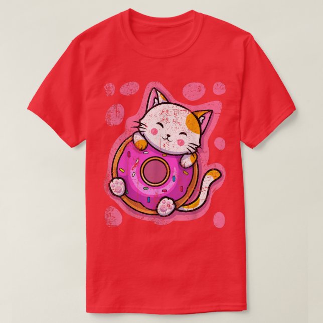 Camiseta Bonita Rosquinha de Gato de Kawaii, japonesa, mulh (Frente do Design)