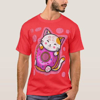 Camiseta Bonita Rosquinha de Gato de Kawaii, japonesa, mulh