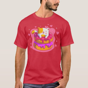 Camiseta Bonita Rosquinha de Gato Kawaii Estilo de Animação