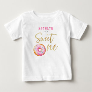 Camiseta Bonita Rosquinha Dourada Rosa Primeiro Aniversário