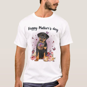 Camiseta Bonita Rottweiler Mãe Flor Feliz Dia de as mães 