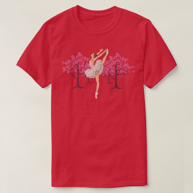Camiseta Bonita Sakura Cherry Blossom En Pointe Ballerin (Frente do Design)