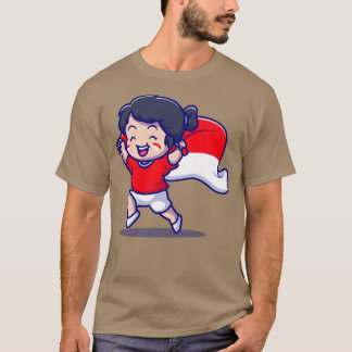 Camiseta Bonita segurando cartum de bandeira indonésio