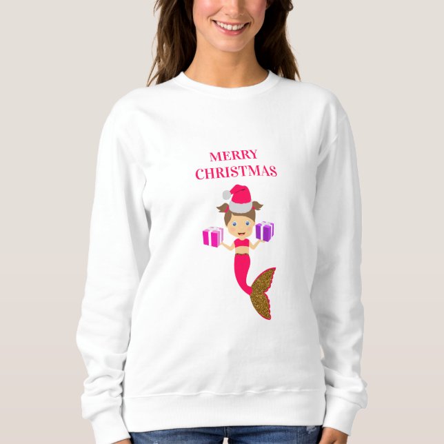 Camiseta Bonita Sereia de Natal Santa Hat Xmas (Frente)