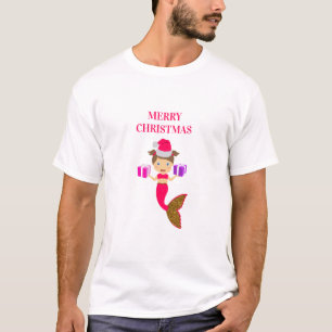 Camiseta Bonita Sereia de Natal Santa Hat Xmas