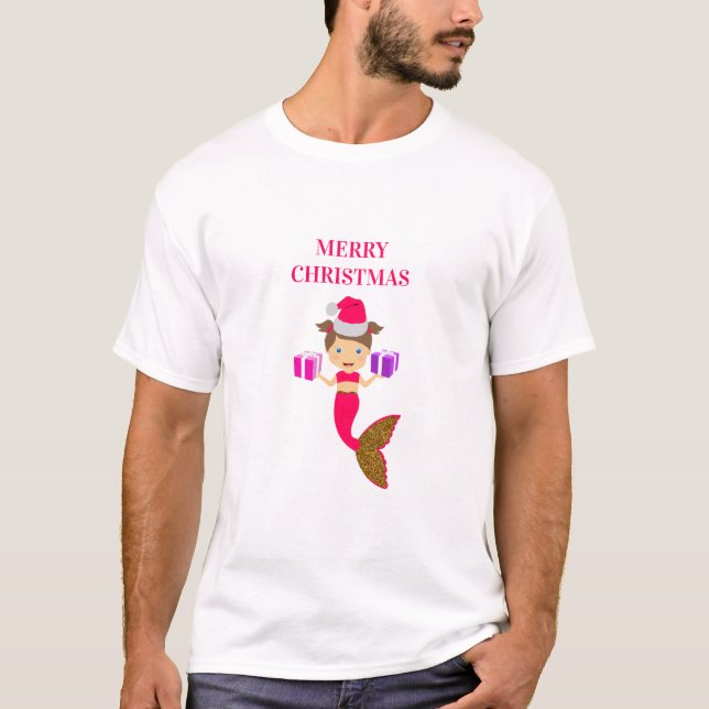 Camiseta Bonita Sereia de Natal Santa Hat Xmas (Frente)