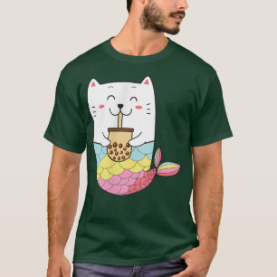 Camiseta Bonita Sereia Kawaii Cat Boba Bubble milk Tea Anim