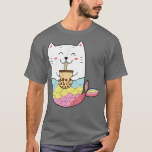 Camiseta Bonita Sereia Kawaii Cat Boba Bubble milk Tea Anim