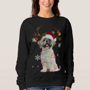Camiseta Bonita Shh Tzu Christmas Reindeers Luzes de Natal