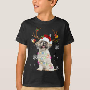 Camiseta Bonita Shh Tzu Christmas Reindeers Luzes de Natal