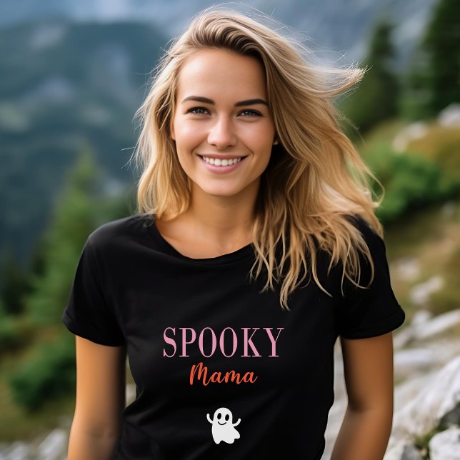 Camiseta Bonita Spooky Mama Halloween Cor Escura Fantasma (Criador carregado)