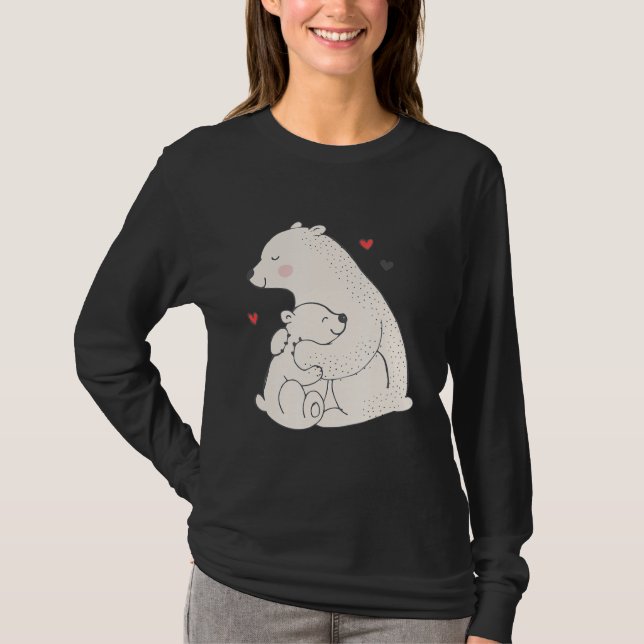 Camiseta Bonita Ursa Polar Mama Com Bebê (Frente)