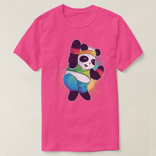 Camiseta Bonita Urso de Panda Dançando Aeróbios Dançando (Frente do Design)