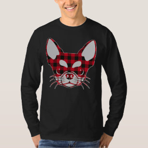 Camiseta Bonita Xadrez Vermelha Buffalo Chihuahua Face Nata