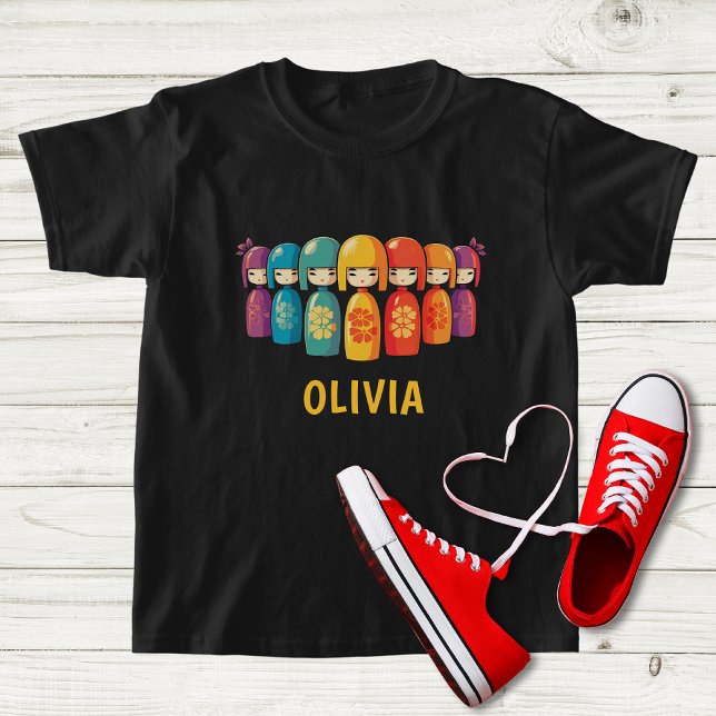 Camiseta Bonitas bonecas Kokeshi japonesas (Criador carregado)