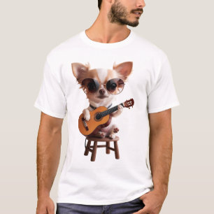 Camiseta bonitinho chihuahua tocando guitarra erguida fu