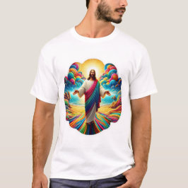 Camiseta Bonito 2 lados Jesus com aspecto colorido céu