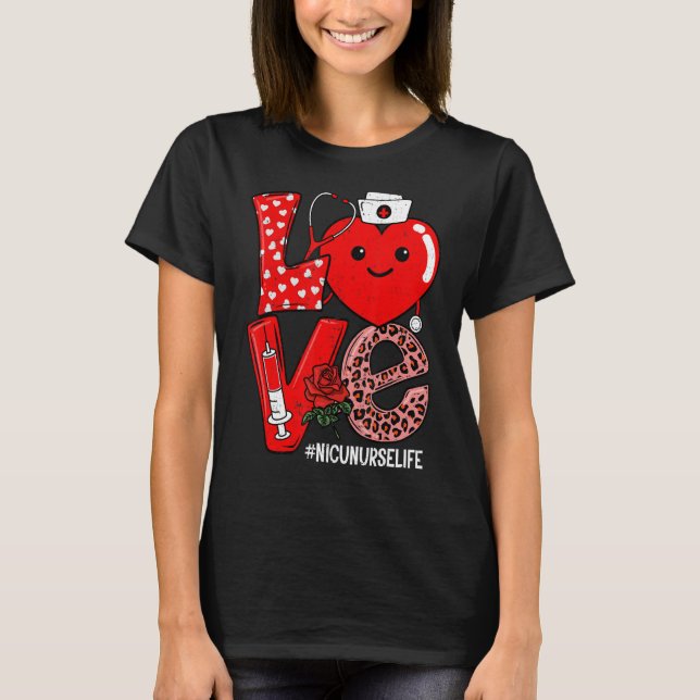 Camiseta Bonito Amor Coração Estetoscópio NICU Enfermeira V (Frente)