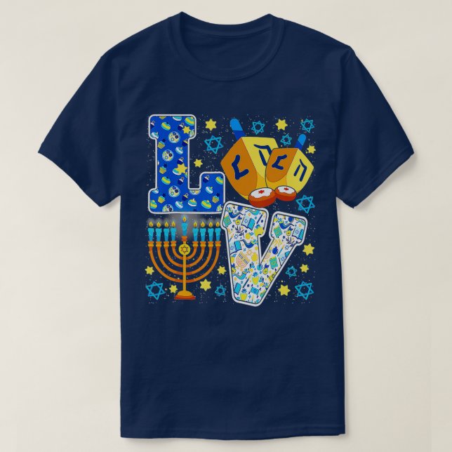 Camiseta Bonito amor Hanukkah Decora Dreidel Menorah Cha (Frente do Design)