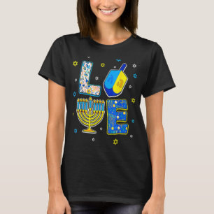 Camiseta Bonito amor Hanukkah Decora Dreidel Menorah Cha