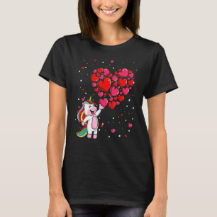Camiseta Bonito Amor Unicórnio Corações Valentim Crianças M