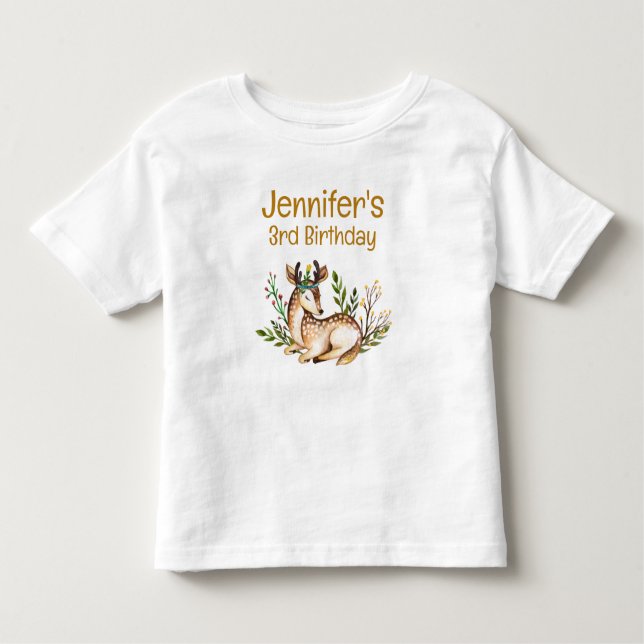 Camiseta Bonito Aquarela Deer Ling Down Boho Birthday (Frente)