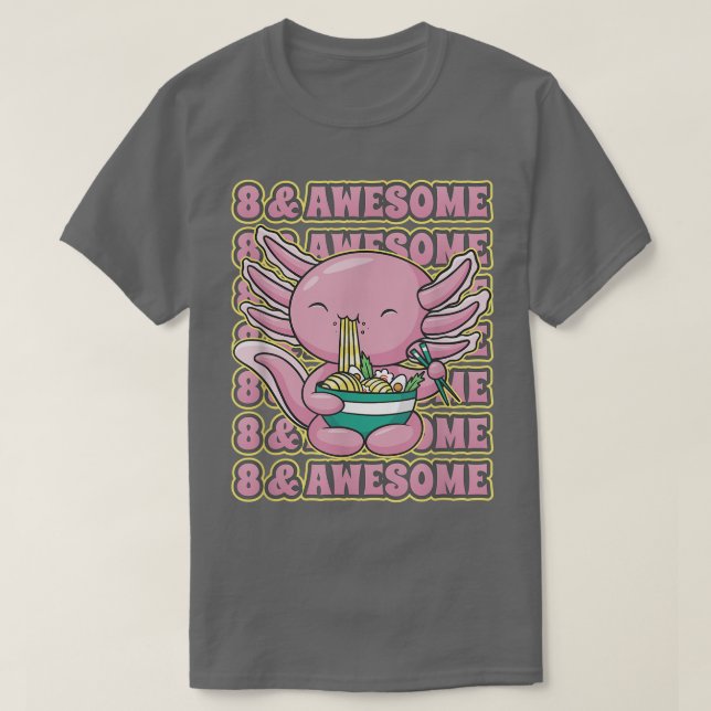 Camiseta Bonito Axolotl de 8 anos Ramen 8.º Aniversário Inc (Frente do Design)