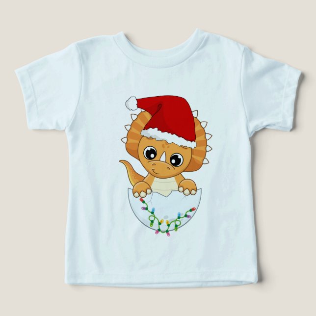 Camiseta Bonito Bebê Dino Natal (Design frontal)