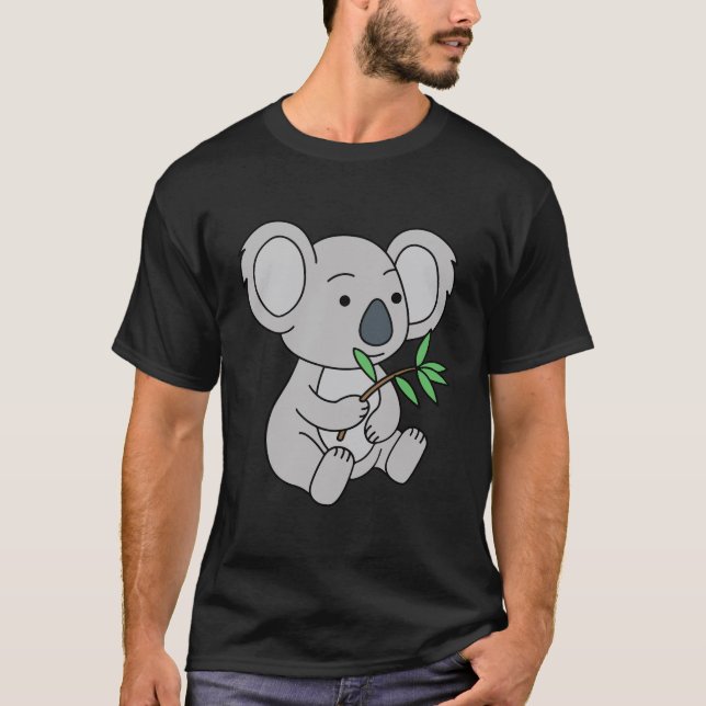 Camiseta Bonito Bebê Koala Com Folhas De Eucalyptus (Frente)
