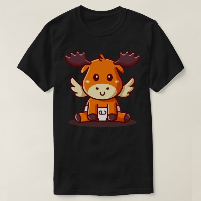 Camiseta Bonito Bebê Moose Sentado Cartoon (Frente do Design)