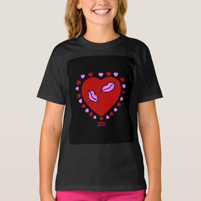 Camiseta Bonito Beijo de Coração Meninas Negras Básicas (Frente)