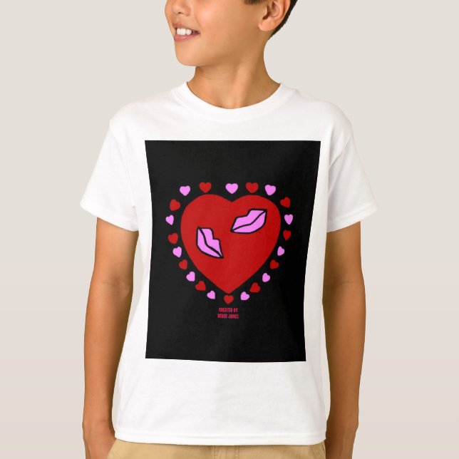 Camiseta Bonito Beijo de Coração Meninos Brancos Básicos Ca (Frente)