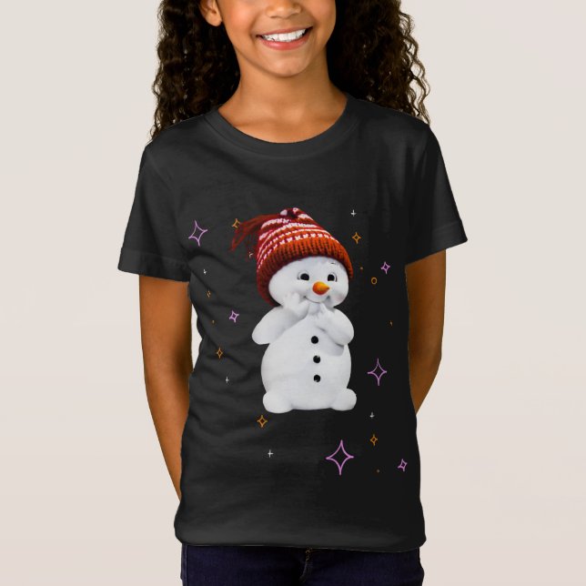 Camiseta Bonito boneco de neve com presente de flocos de ne (Frente)
