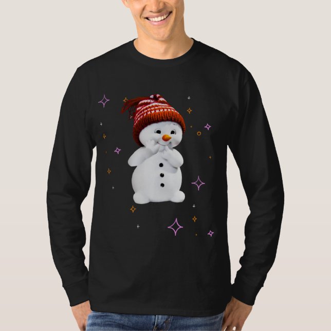 Camiseta Bonito boneco de neve com presente de flocos de ne (Frente)