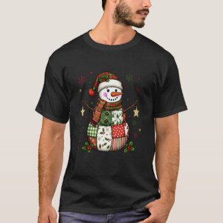 Camiseta Bonito Boneco de Neve de Patchwork Feliz Natal Fér