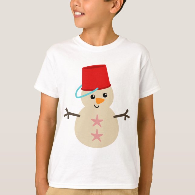 Camiseta Bonito boneco de neve feito de areia com fiança pa (Frente)