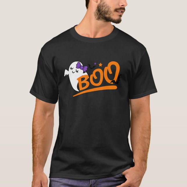 Camiseta Bonito Boo Ghost Girls Garotas Feliz Dia das Bruxa (Frente)