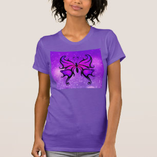 Camiseta Bonito borboleta roxa-branca confortável para mul