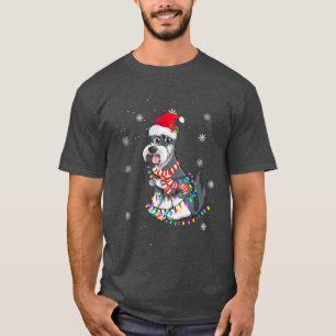 Camiseta Bonito Cachorro de Natal Schnauzer Luzes Bonitas d