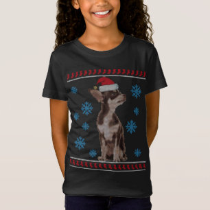 Camiseta Bonito Chihuahua com Papai Noel Feliz Natal